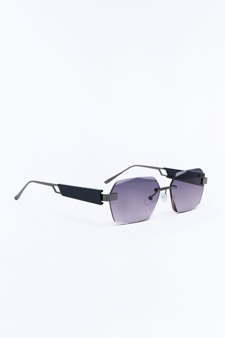 Right Back Rimless Frame Geometric Sunglasses - Gunmetal