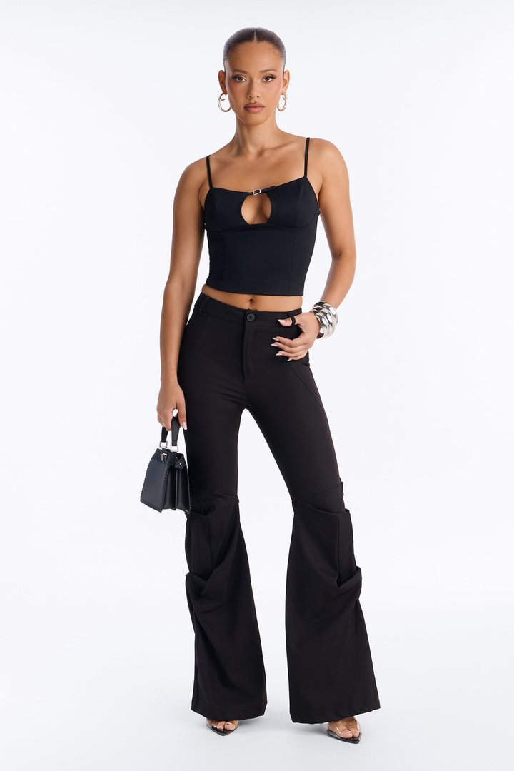Madison High Rise Stacked Flare Pant - Black
