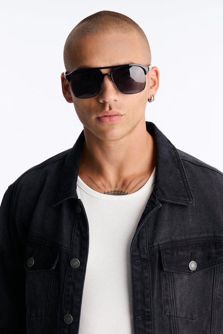 Show Face Aviator Sunglasses - Black/Black