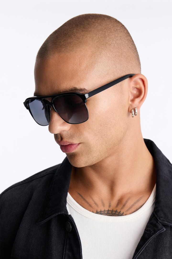 Show Face Aviator Sunglasses - Black/Black