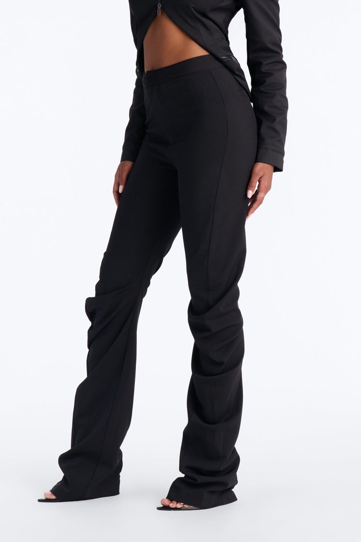 Stacie High Waisted Straight Leg Stacked Trouser - Black
