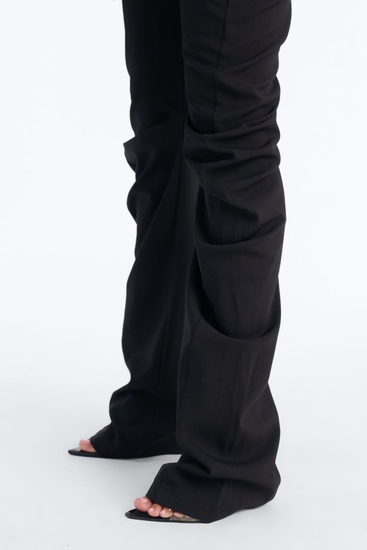 Stacie High Waisted Straight Leg Stacked Trouser - Black
