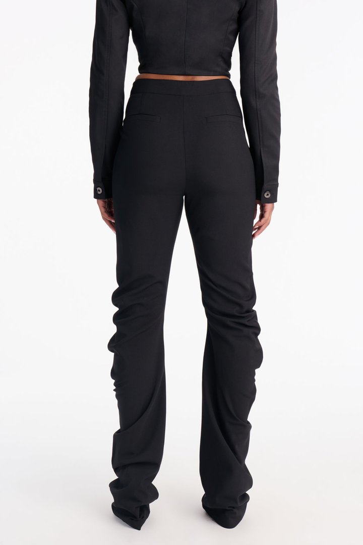 Stacie High Waisted Straight Leg Stacked Trouser - Black