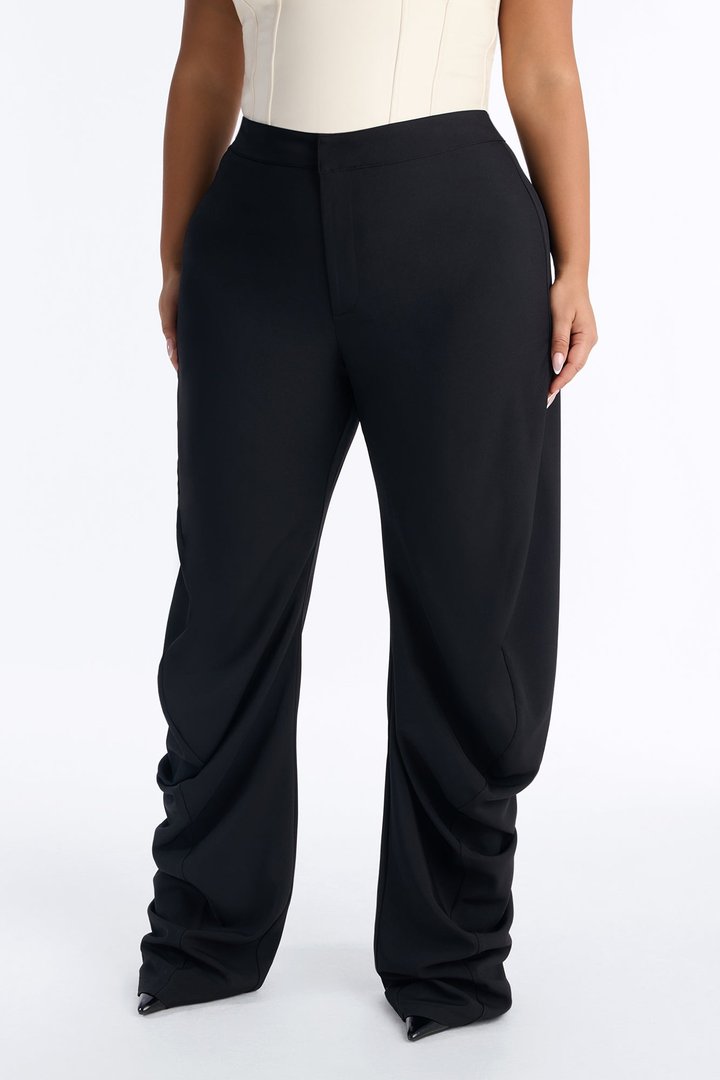 Stacie High Waisted Straight Leg Stacked Trouser - Black