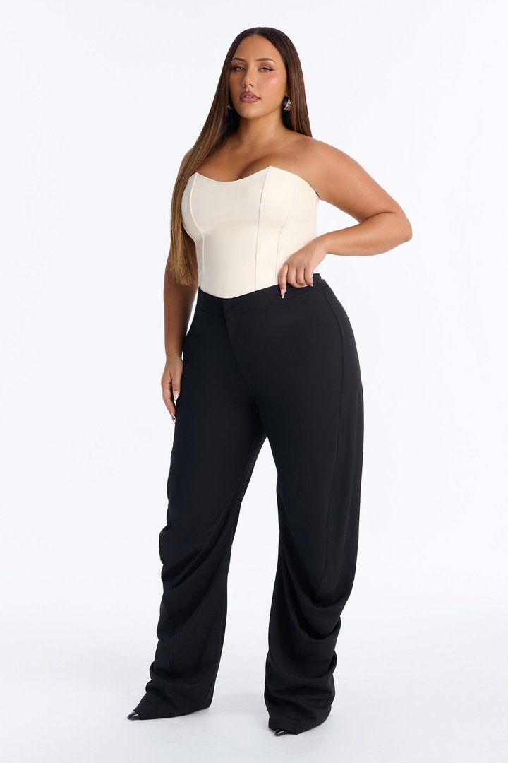 Stacie High Waisted Straight Leg Stacked Trouser - Black