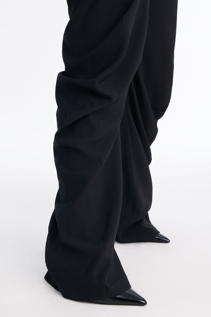 Stacie High Waisted Straight Leg Stacked Trouser - Black