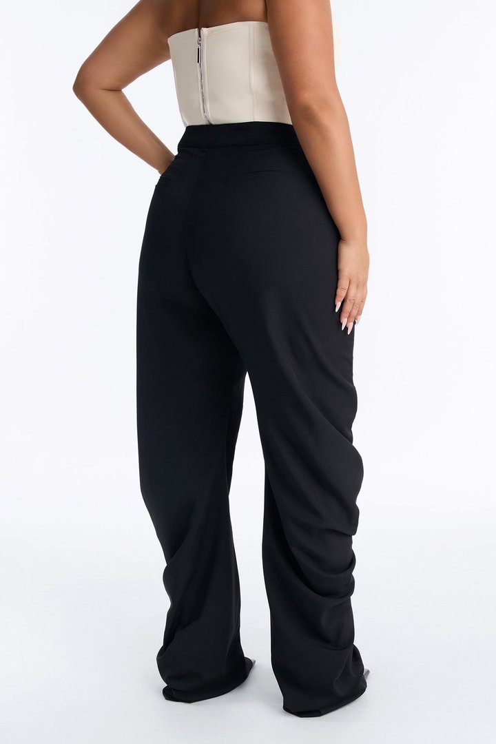 Stacie High Waisted Straight Leg Stacked Trouser - Black