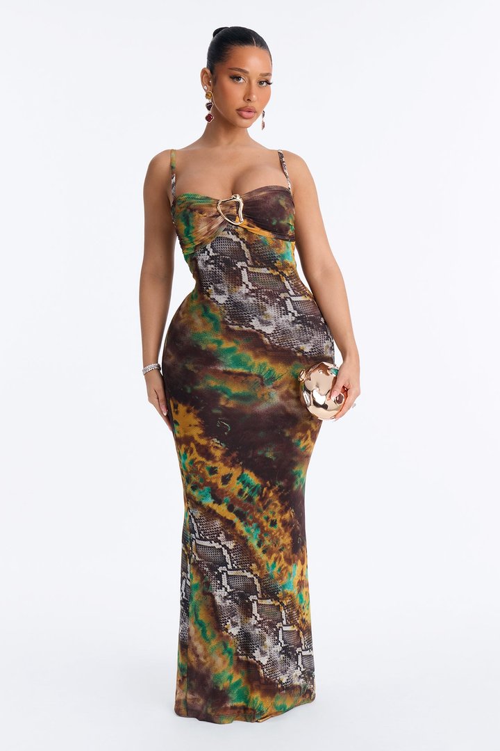 Rattled Mesh Maxi Dress - Green/combo
