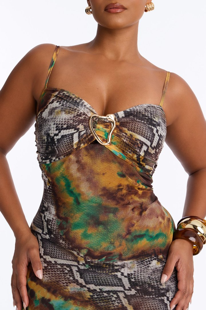 Rattled Mesh Maxi Dress - Green/combo