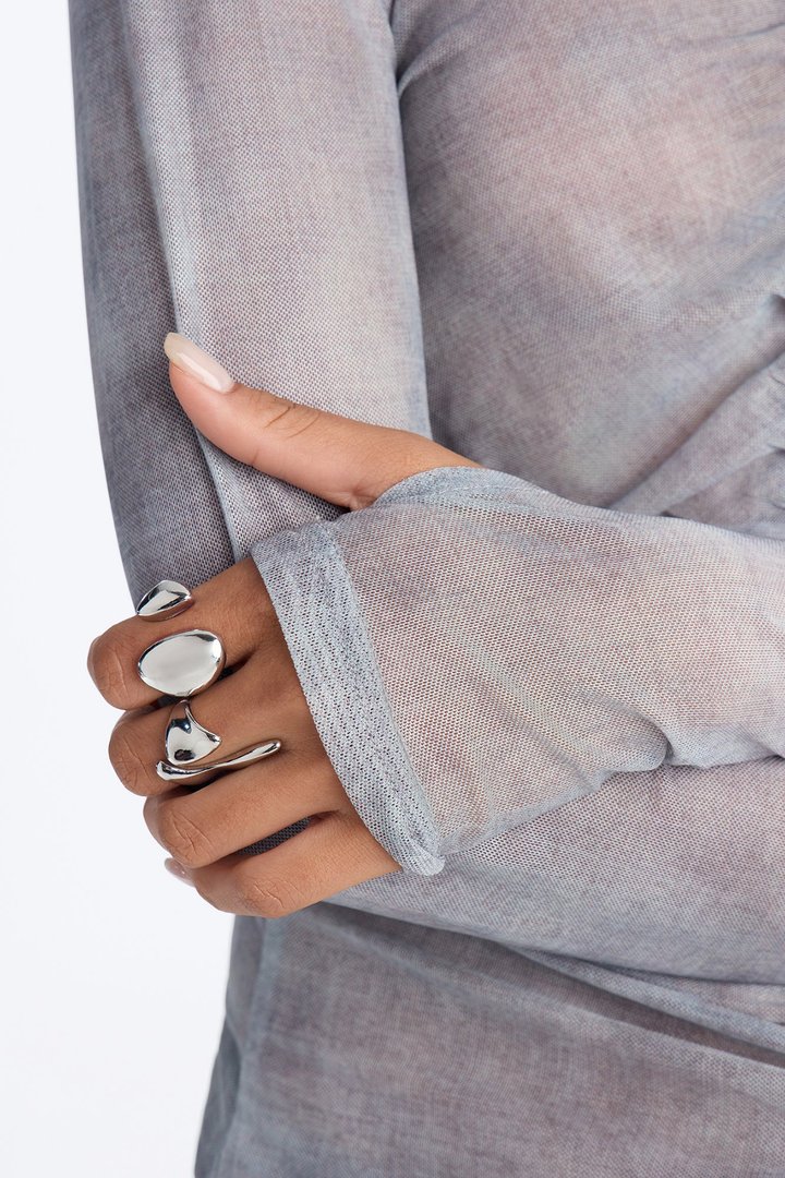Riri Ruched Mesh Hooded Zip Up Top - Grey