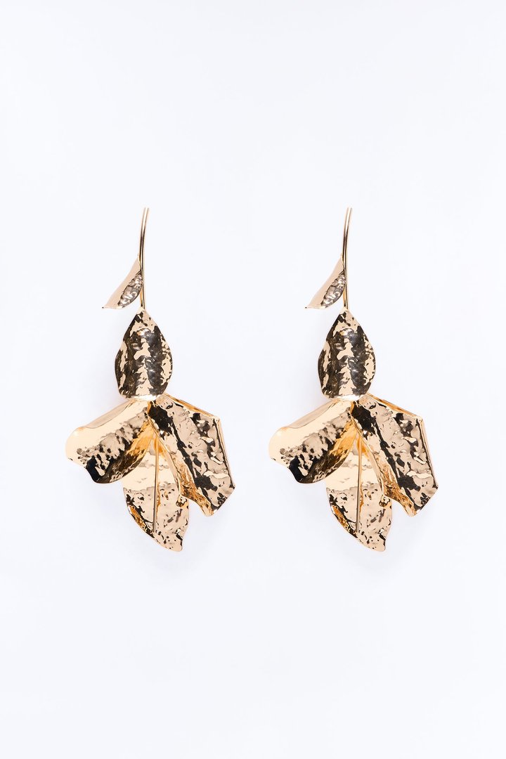 Lotus Floral Drop Earrings - Gold