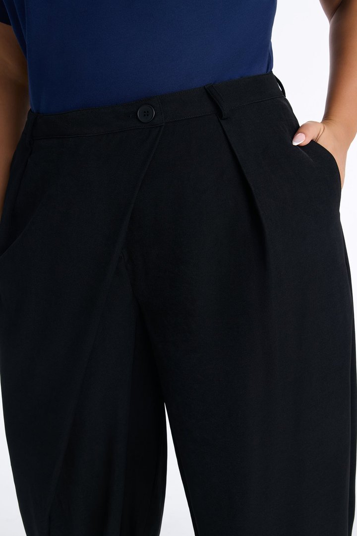Renata High Rise Wrapped Barrel Leg Trouser Pant - Black
