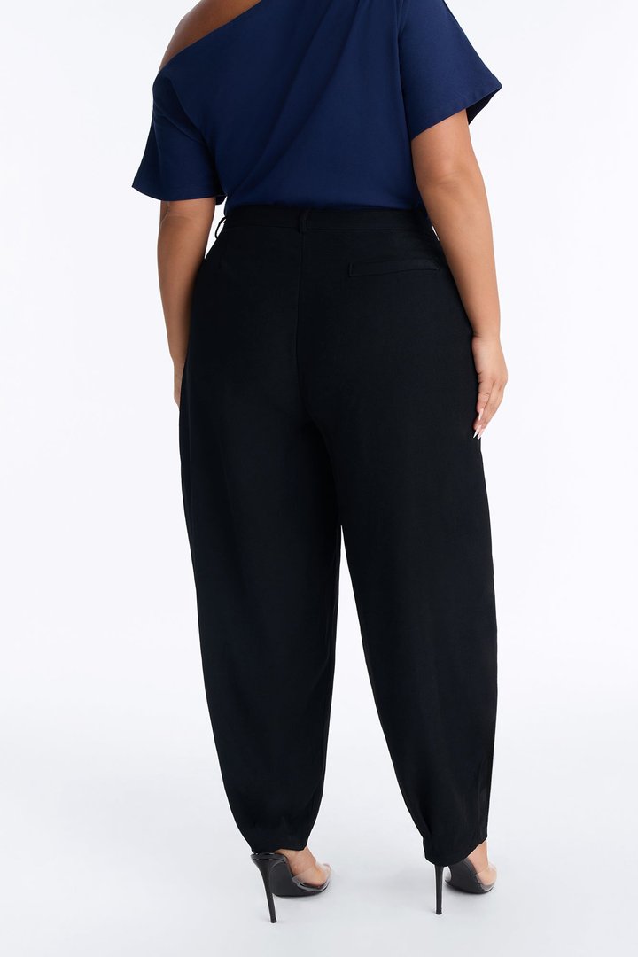 Renata High Rise Wrapped Barrel Leg Trouser Pant - Black
