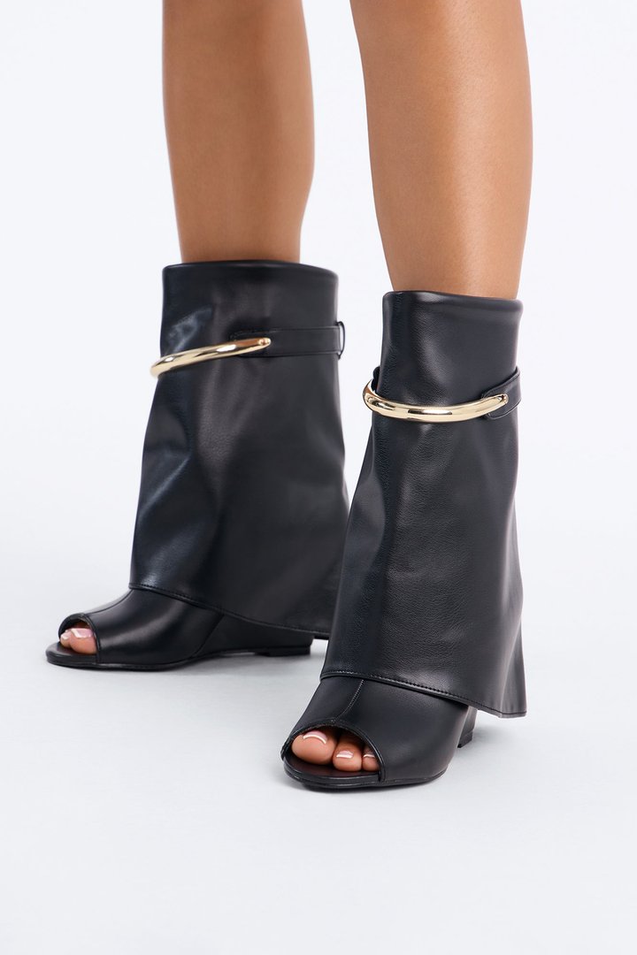 Maeve Peep Toe Overlay Booties - Black