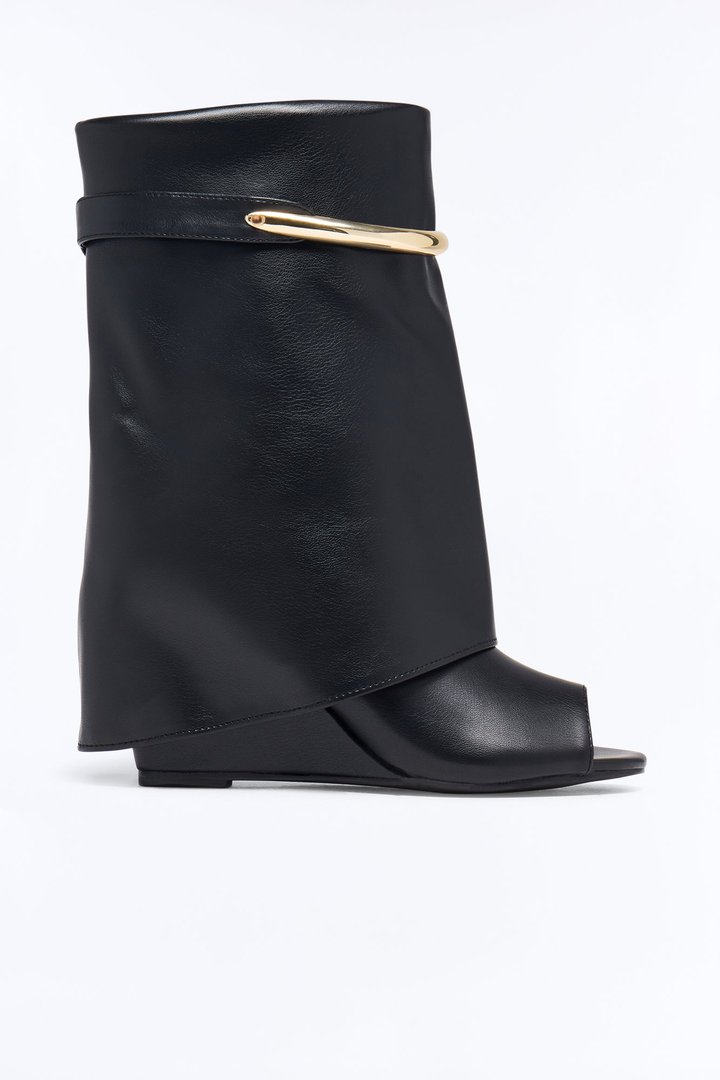 Maeve Peep Toe Overlay Booties - Black