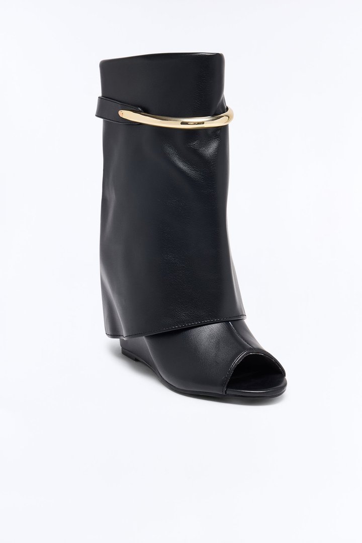 Maeve Peep Toe Overlay Booties - Black