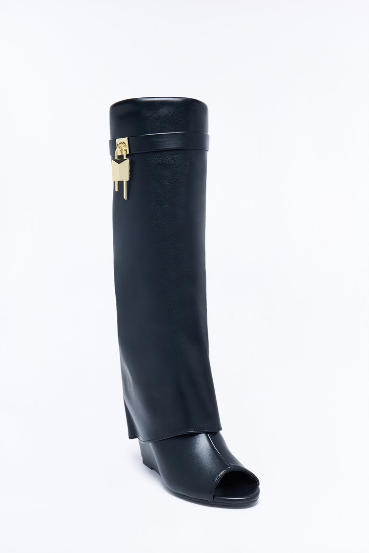 Pretty Mood Peep Toe Wedge Booties - Black