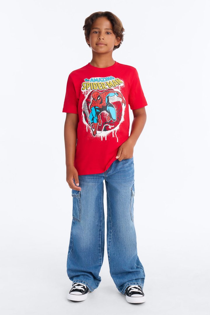 Mini Spiderman Caught In My Web Short Sleeve Tee - Red