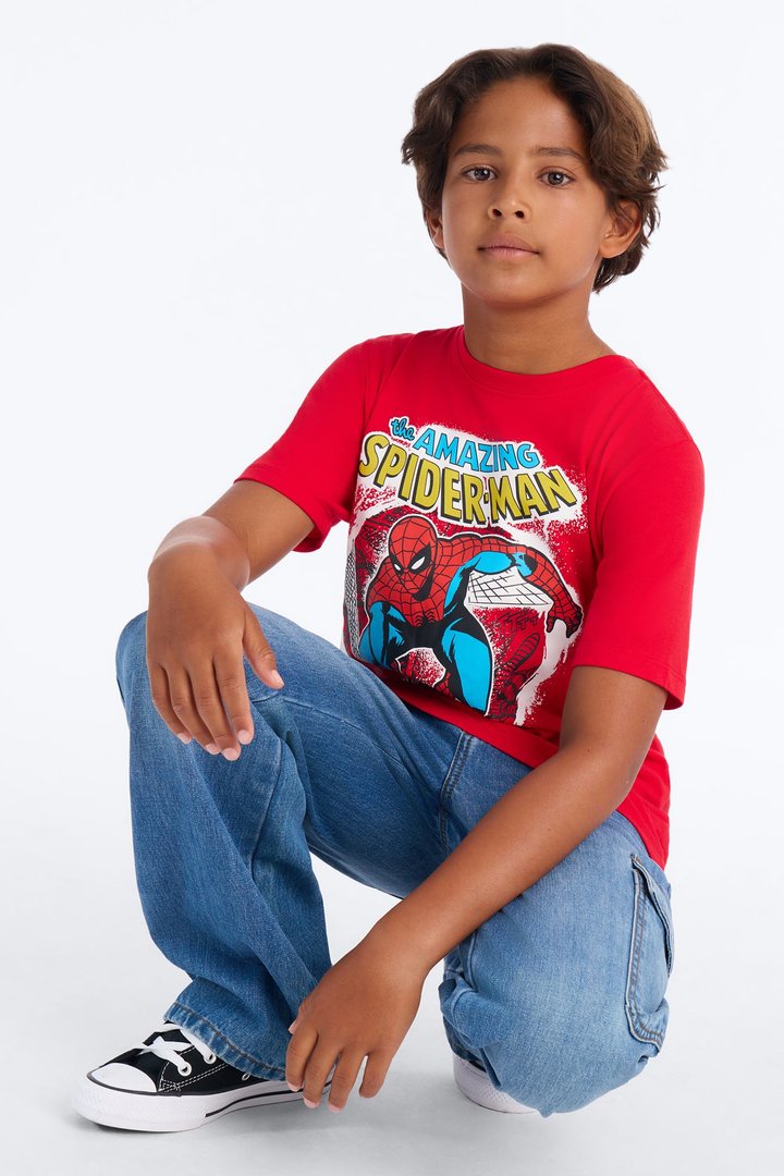 Mini Spiderman Caught In My Web Short Sleeve Tee - Red