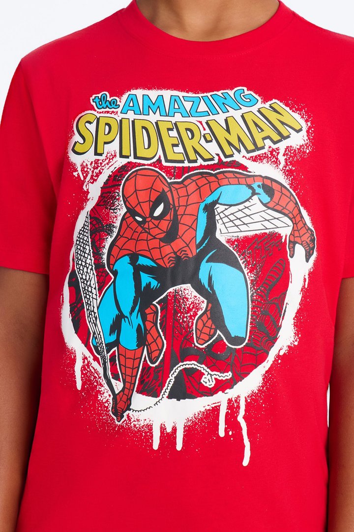 Mini Spiderman Caught In My Web Short Sleeve Tee - Red