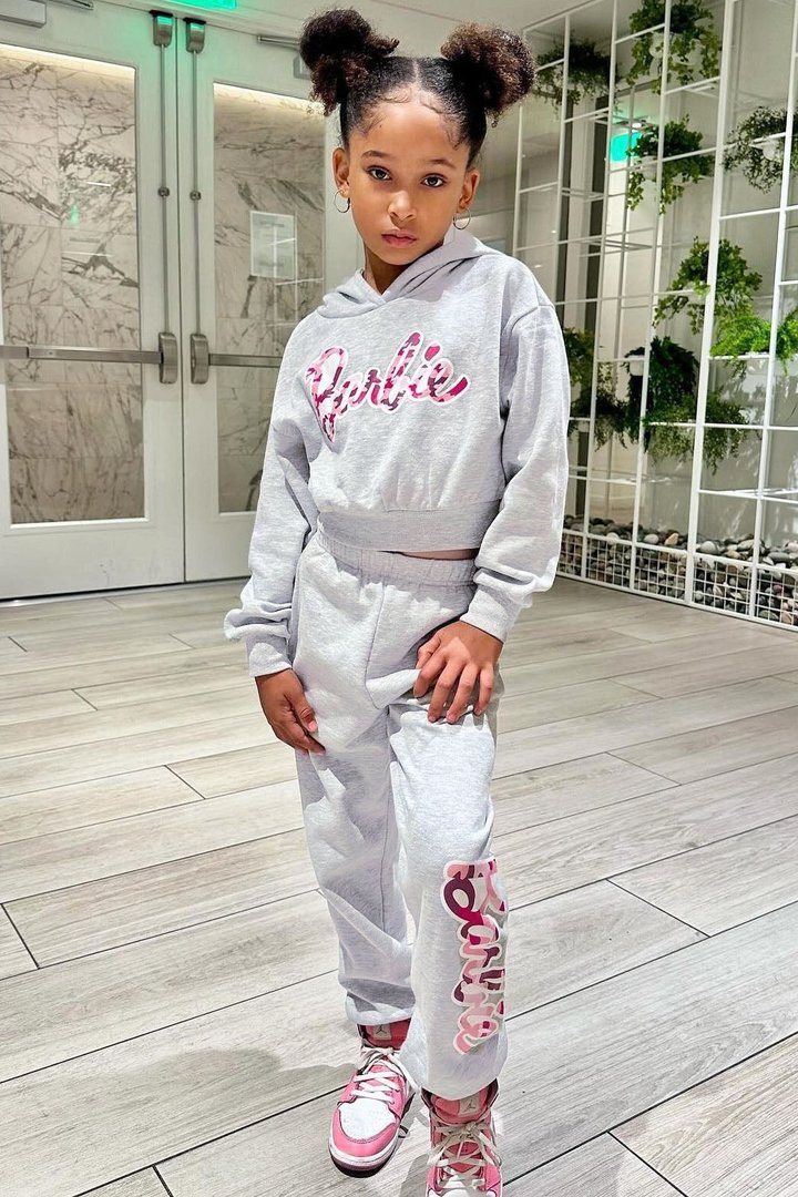 Mini Barbie Girl Fleece Jogger Set - Heather Grey