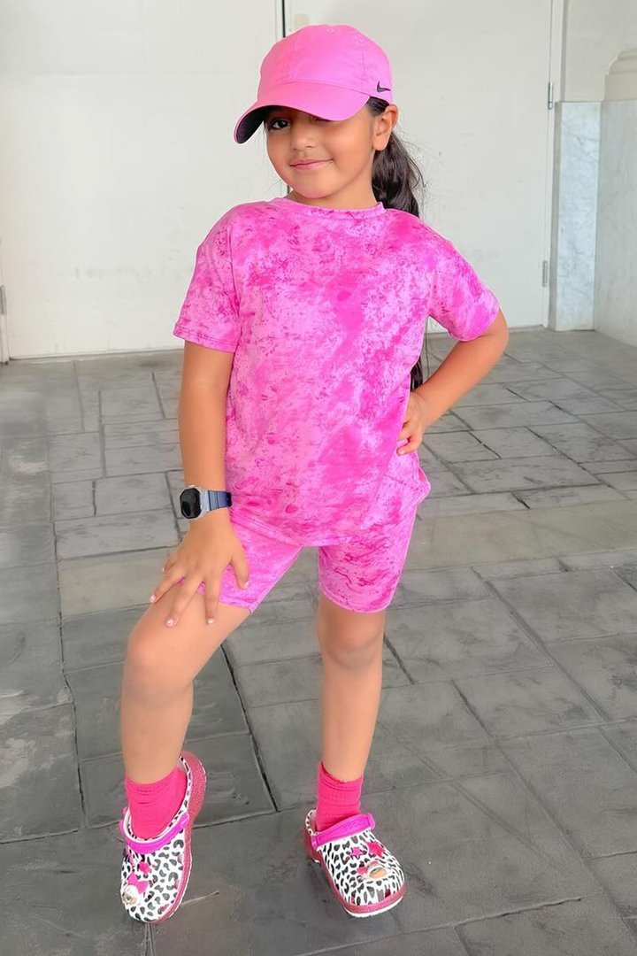 Mini Chelsea Biker Short Set - Magenta