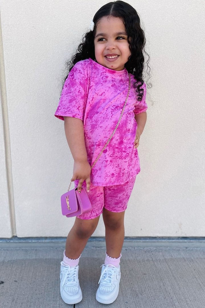 Mini Chelsea Biker Short Set - Magenta