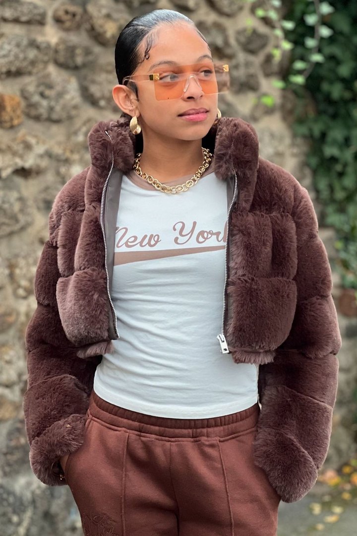 Mini Ella Faux Fur Jacket - Brown