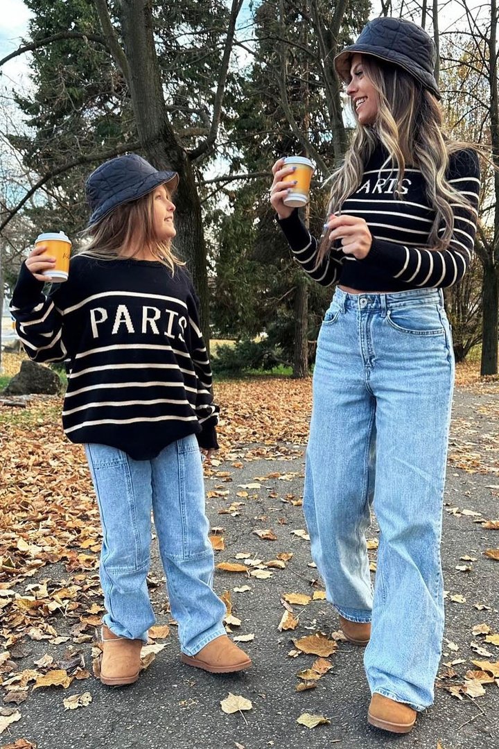 Mini J'adore Paris Striped Sweater - Black