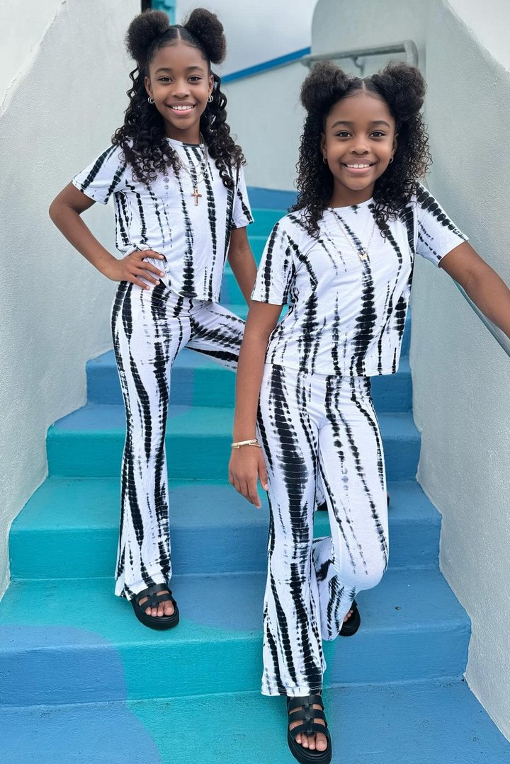 Mini Jazmin Flare Tie Dye Pant Set - White/combo