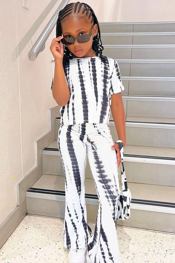 Mini Jazmin Flare Tie Dye Pant Set - White/combo