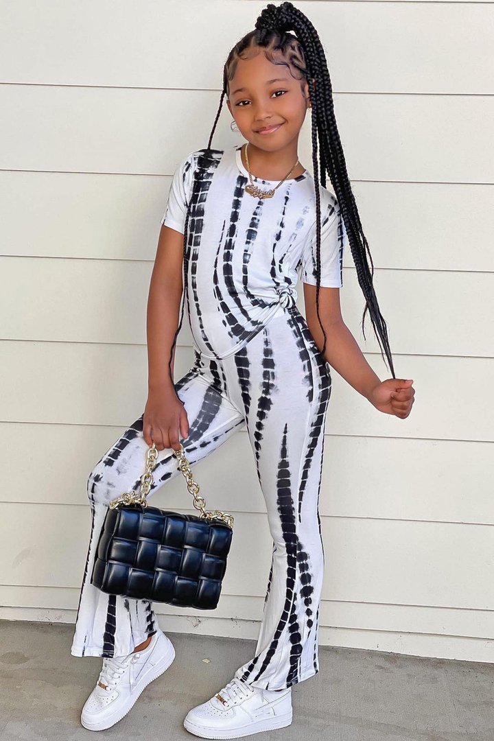 Mini Jazmin Flare Tie Dye Pant Set - White/combo