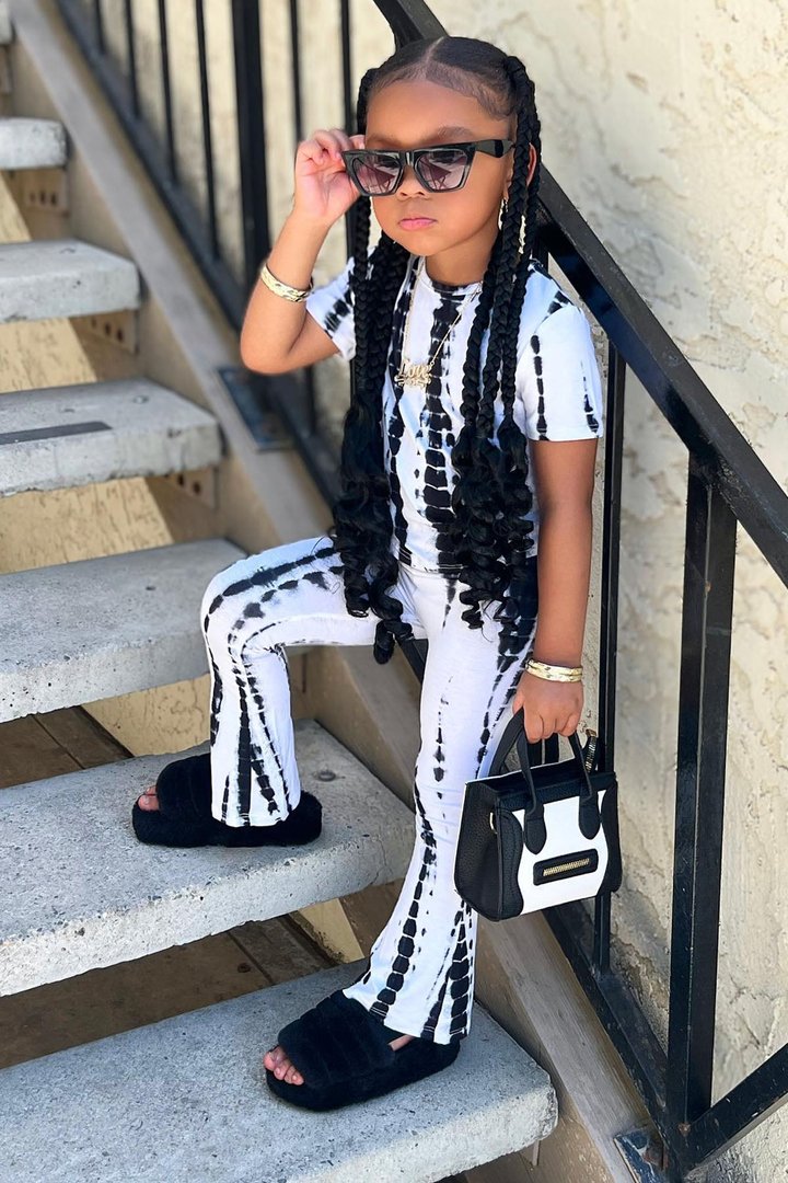 Mini Jazmin Flare Tie Dye Pant Set - White/combo