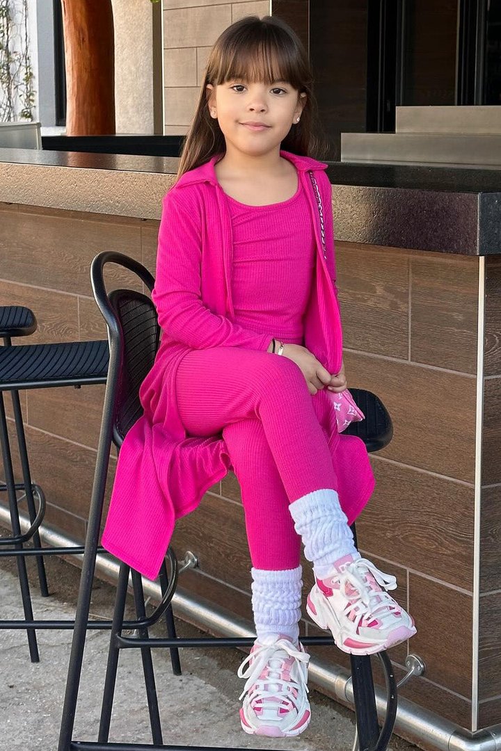 Mini Just Relax 3 Piece Ribbed Legging Set II - Fuchsia