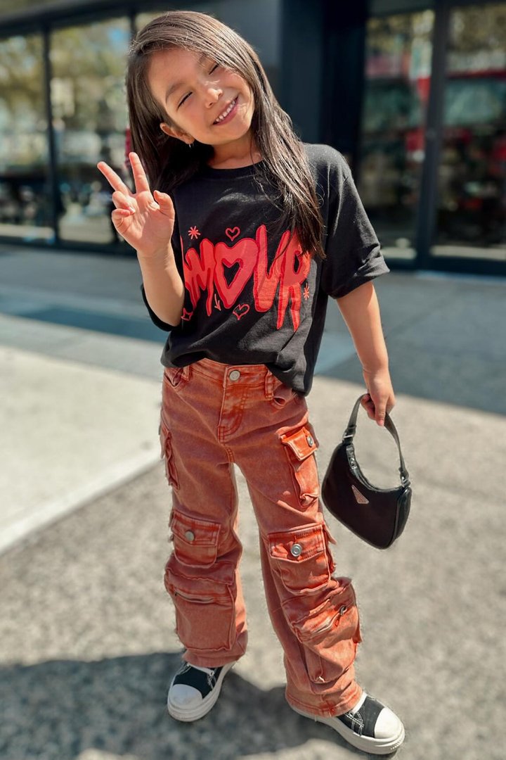 Mini Lily High Rise Cargo Jeans - Orange