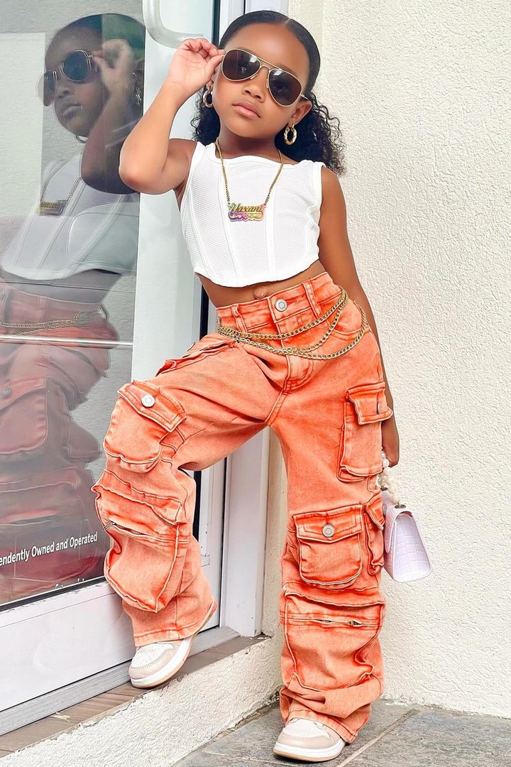 Mini Lily High Rise Cargo Jeans - Orange