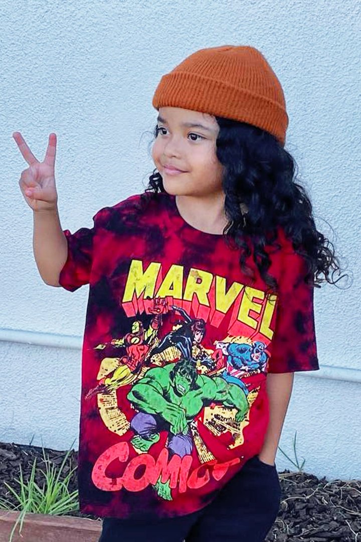 Mini Marvel Comics Tie Dye Tee - Red/combo