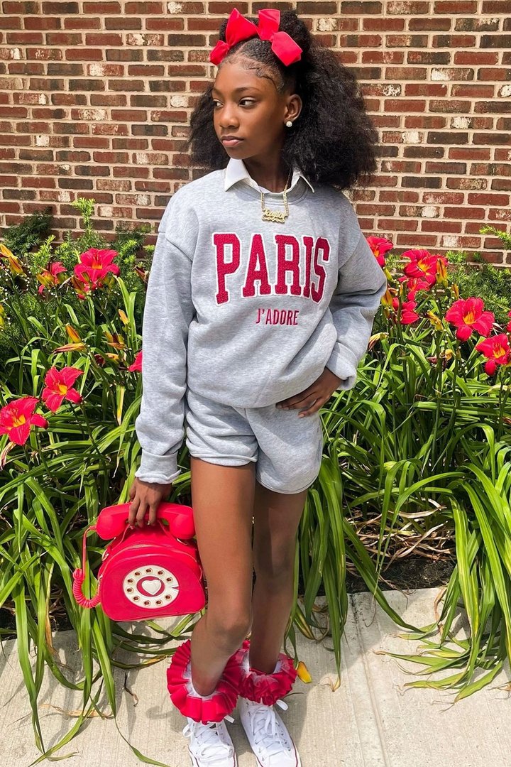 Mini When In Paris Fleece Short Set - Grey