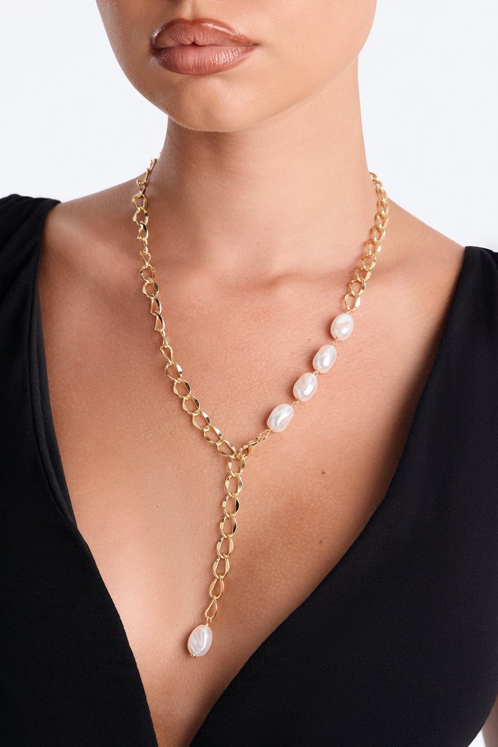 Lilibet Pearl Lariat Necklace - Gold