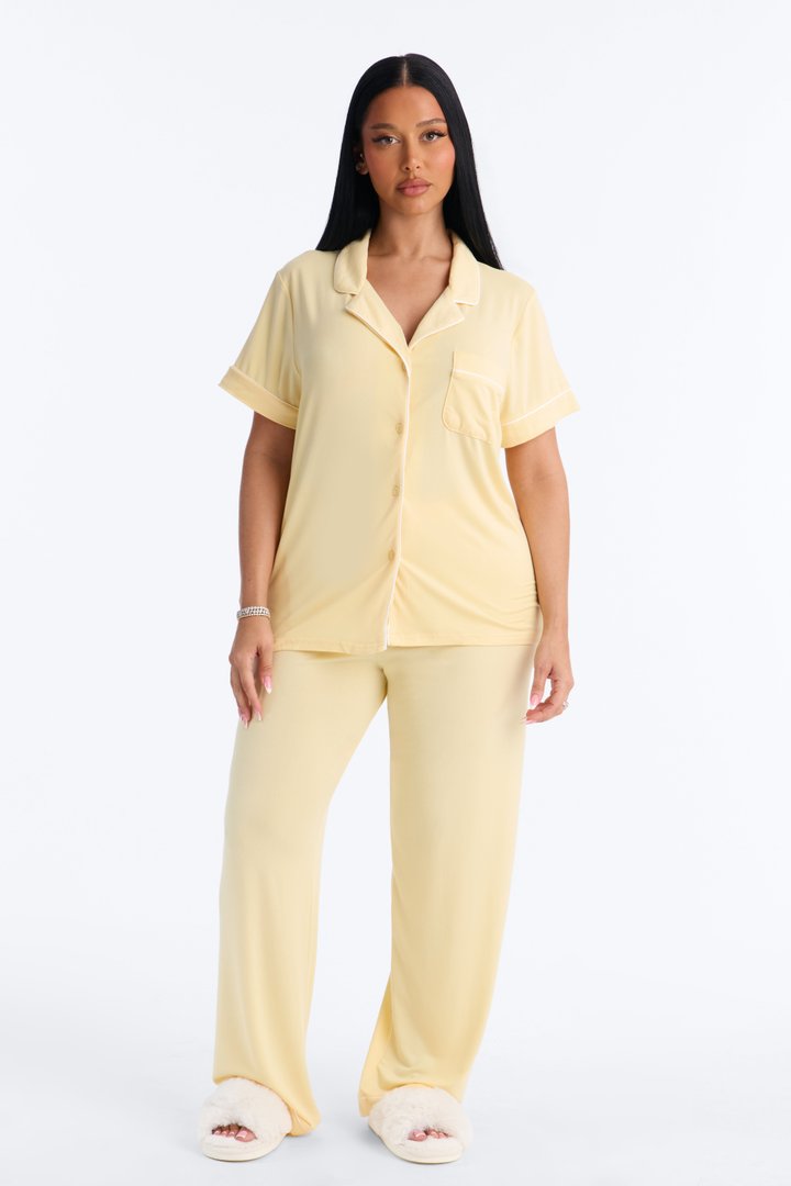 In The Morning PJ Short Sleeve Pant Set - Butter Yellow