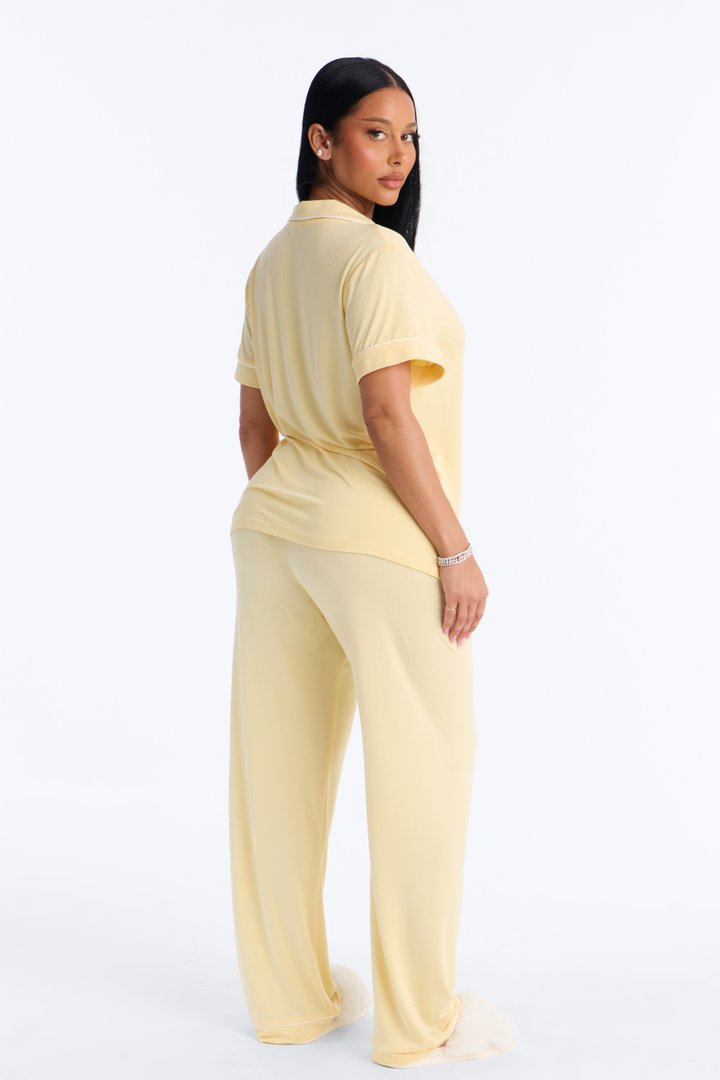 In The Morning PJ Short Sleeve Pant Set - Butter Yellow