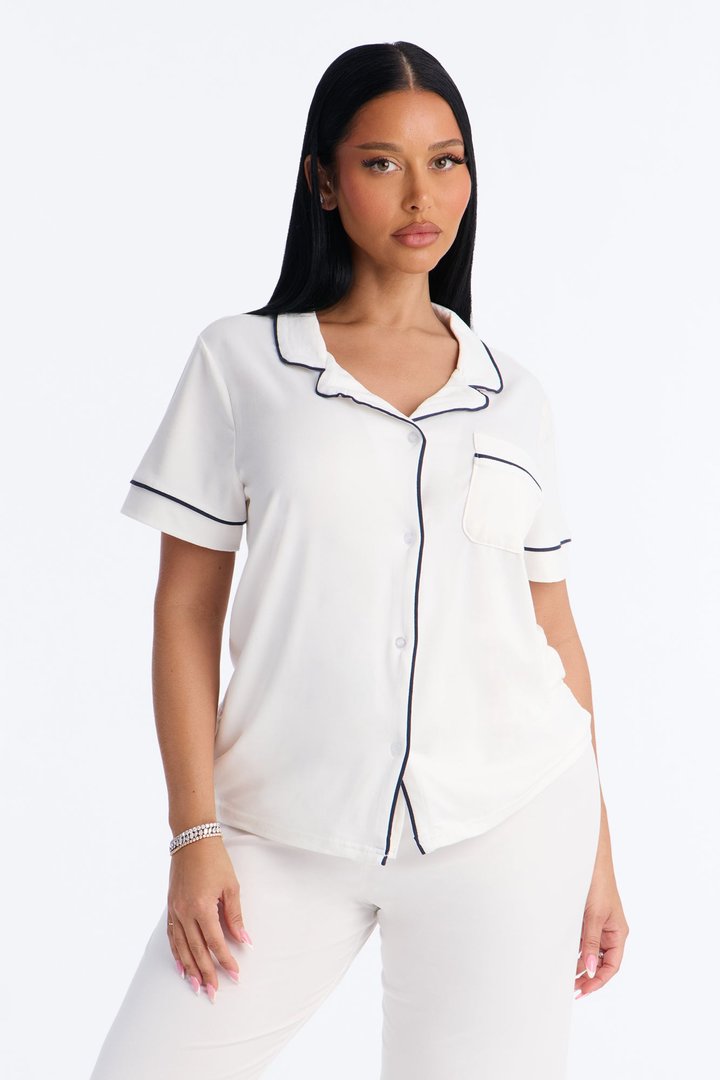In The Morning PJ Short Sleeve Pant Set - White