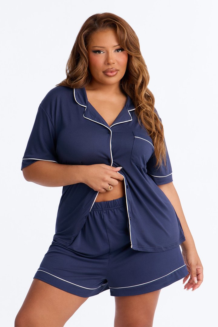 In The Morning PJ Short Sleeve Short Set - Navy