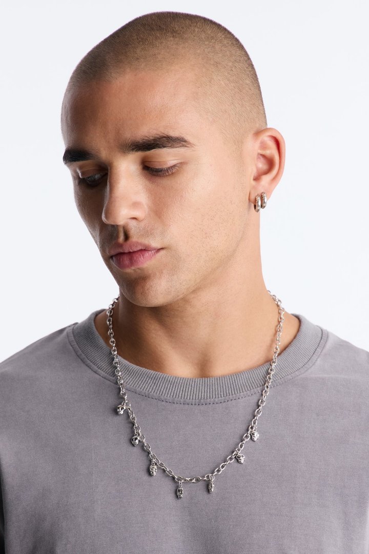 Hanging Skull Charm Necklace - Silver