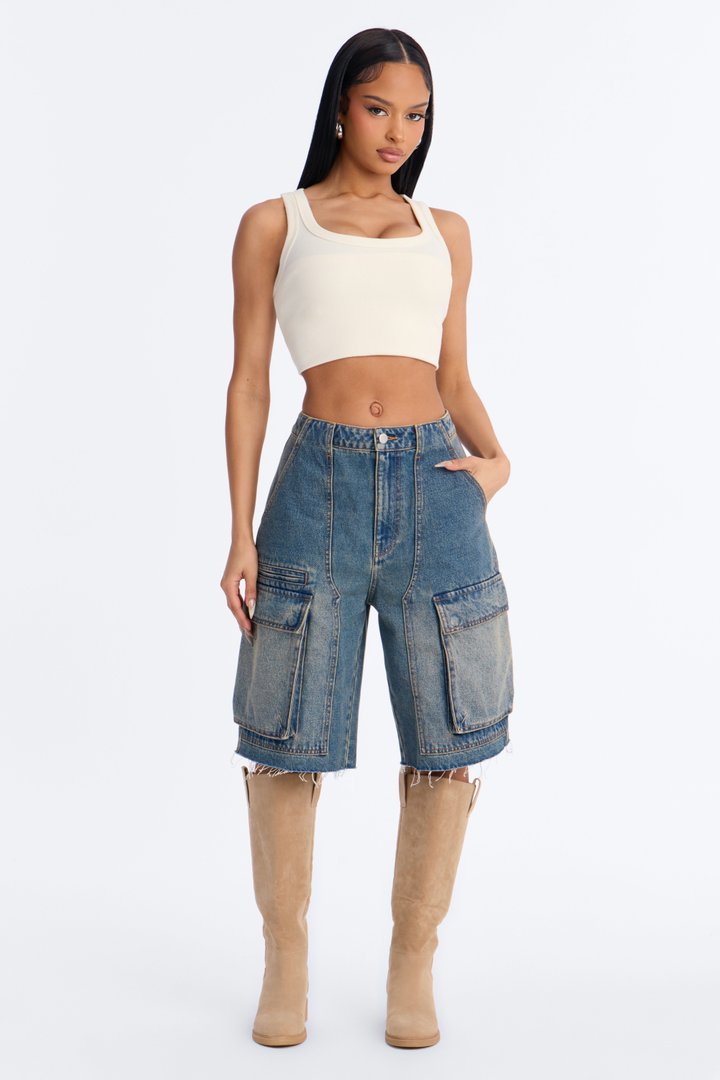Parker Denim Cargo Jorts - Medium Wash