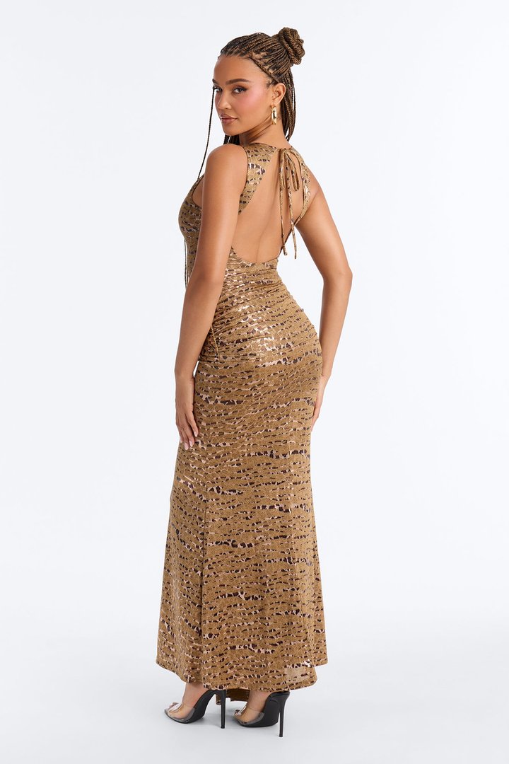 Golden Sunsets Metallic Maxi Dress - Gold