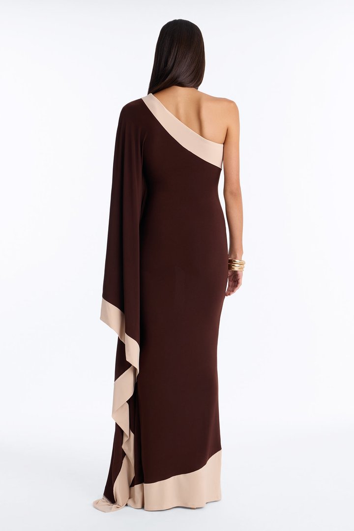 Casually Allure One Shoulder Maxi Dress - Chocolate/Combo