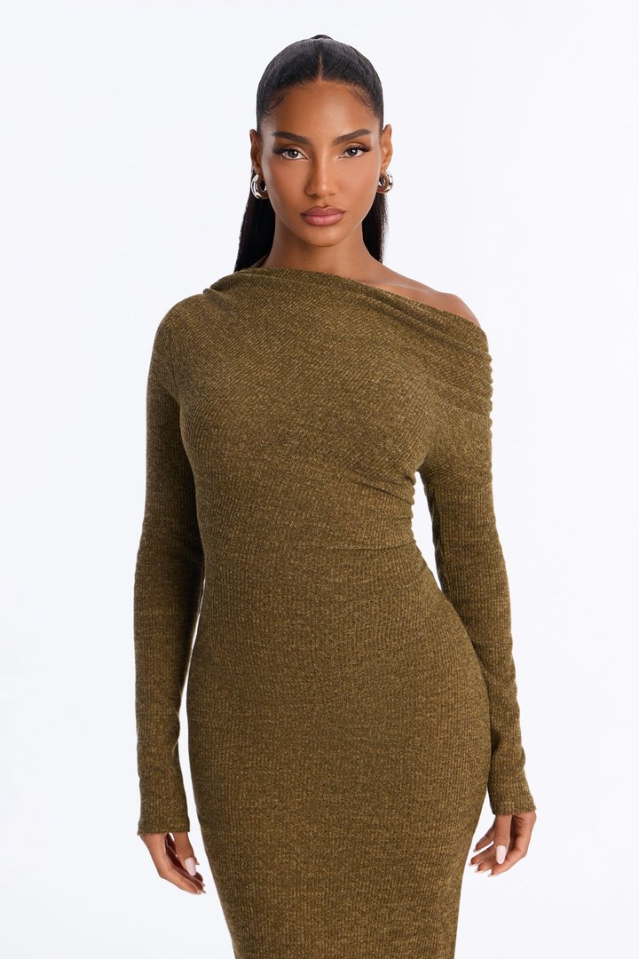 Rachel Ribbed Midi Dress - Green