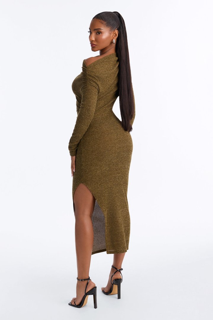 Rachel Ribbed Midi Dress - Green