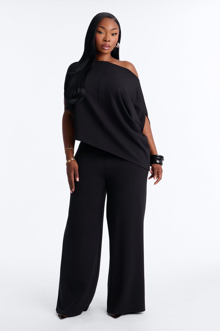 Alina One Shoulder Scuba Pant Set - Black